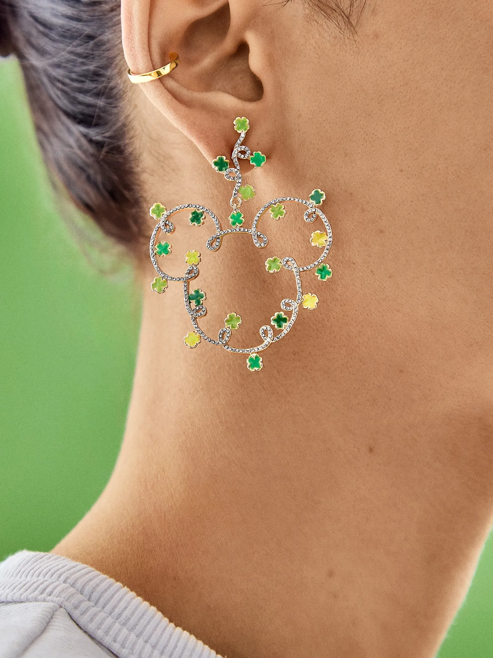 Mickey Mouse disney Clover Outline Earring Hoops - Green/Gold sold by BaubleBar product image thumbnail 2