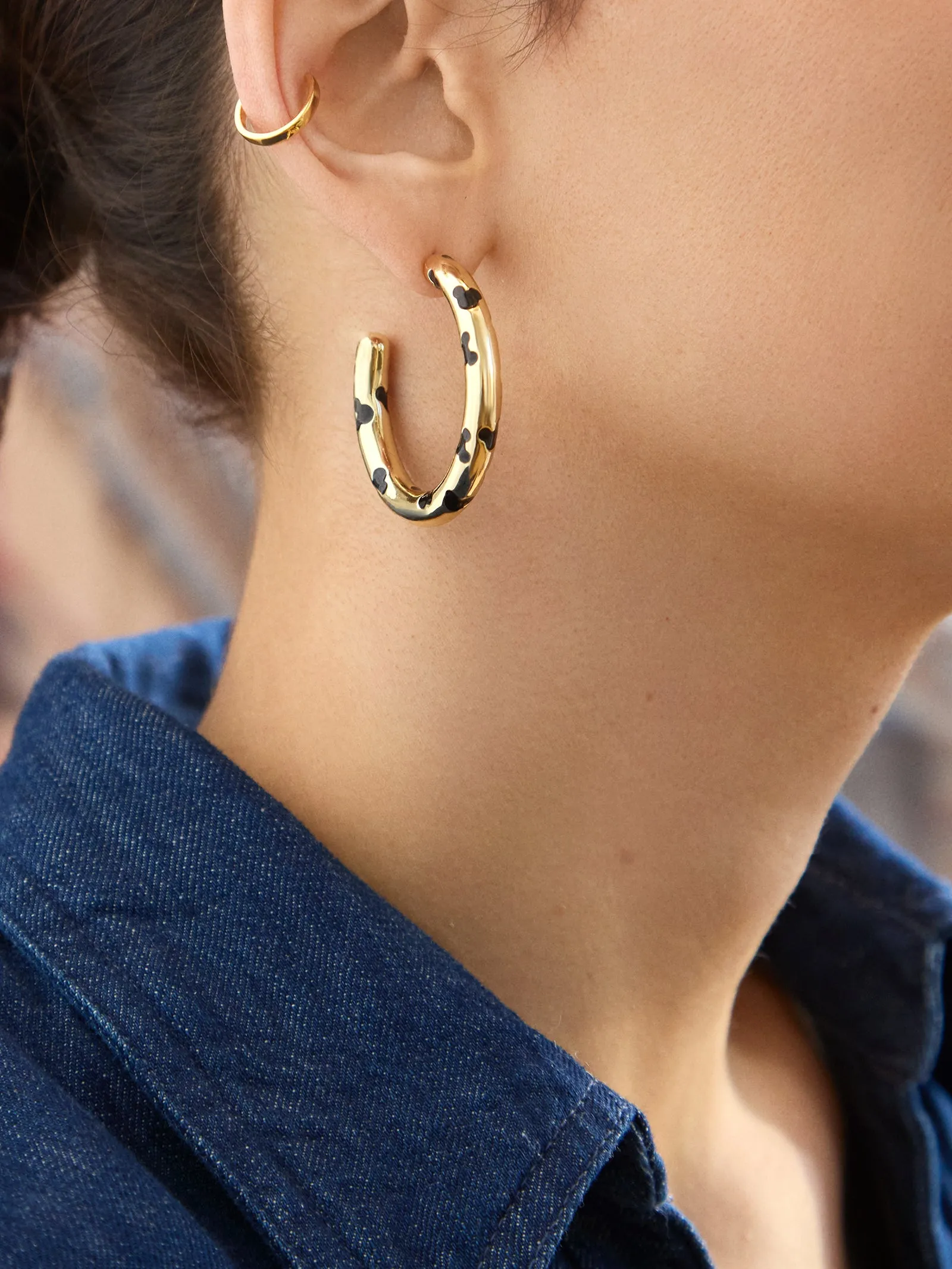 Mickey Mouse Disney Gold Hoop Earrings - Gold/Black sold by BaubleBar product image thumbnail 2