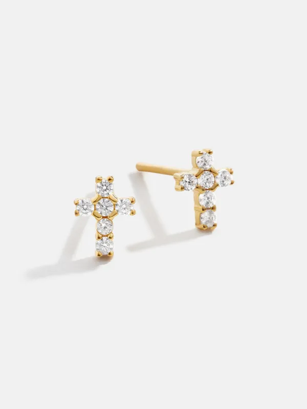 Christina 18K Gold Earrings - Pavé Cross sold by BaubleBar