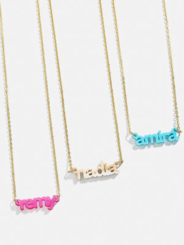 Acrylic Custom Nameplate Necklace - Gold sold by BaubleBar