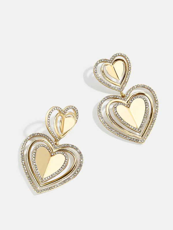 Kira Earrings - Gold and Pavé Heart sold by BaubleBar