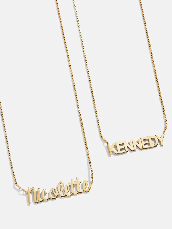 18K Gold Box Chain Custom Nameplate Necklace - Gold sold by BaubleBar