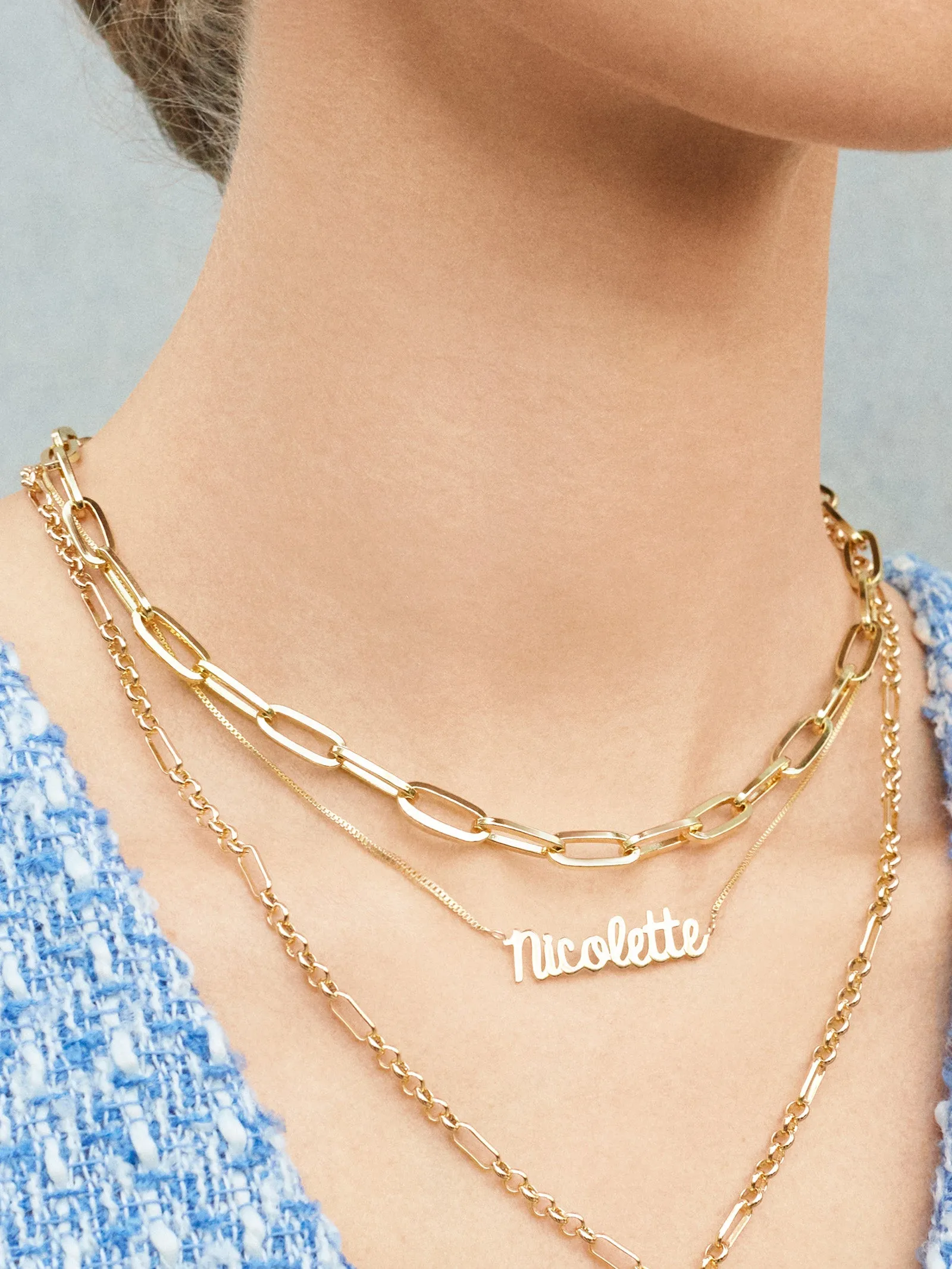 18K Gold Box Chain Custom Nameplate Necklace - Gold sold by BaubleBar product image thumbnail 3