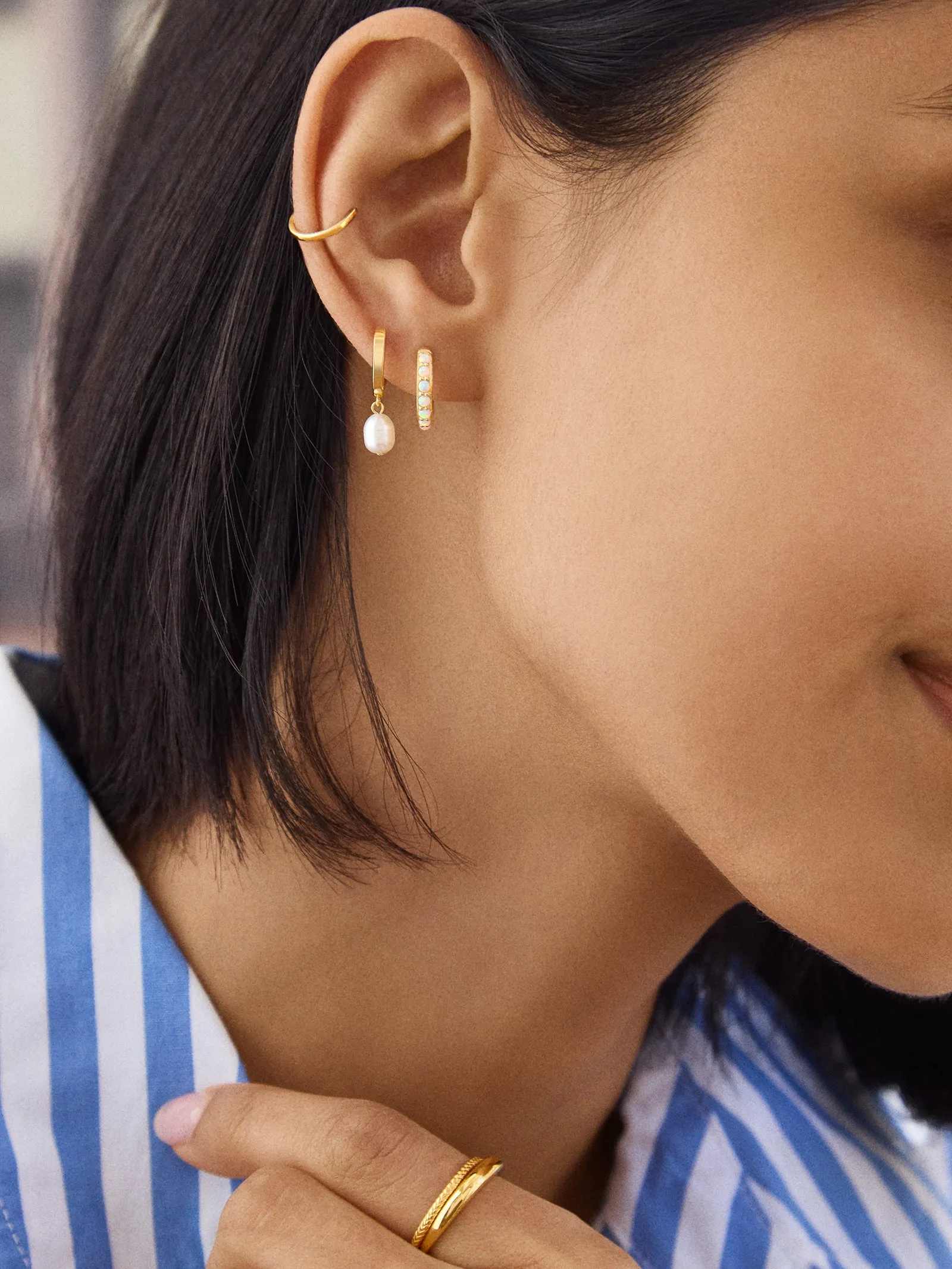 18K Gold Semi-Precious Huggie Earrings - Opal sold by BaubleBar product image thumbnail 2