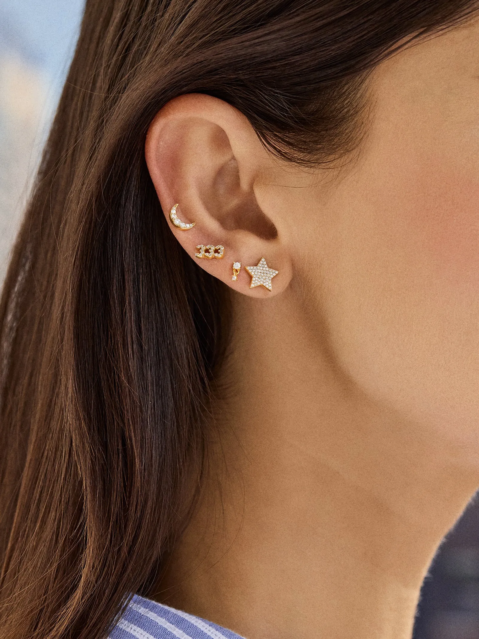18K Gold Angel Number Earrings - Gold/Pavé sold by BaubleBar product image thumbnail 3