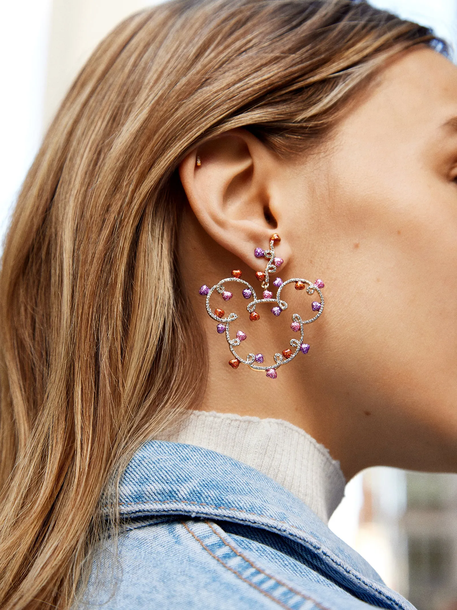 Mickey Mouse disney Heart Outline Earring Hoops - Clear/Pink sold by BaubleBar product image thumbnail 2