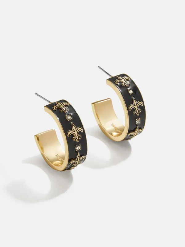 WEAR By Erin Andrews x BaubleBar New Orleans Saints Enamel Hoop Earrings - New Orleans Saints sold by BaubleBar