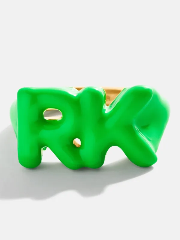 Double Initial Custom Block Ring - Green sold by BaubleBar