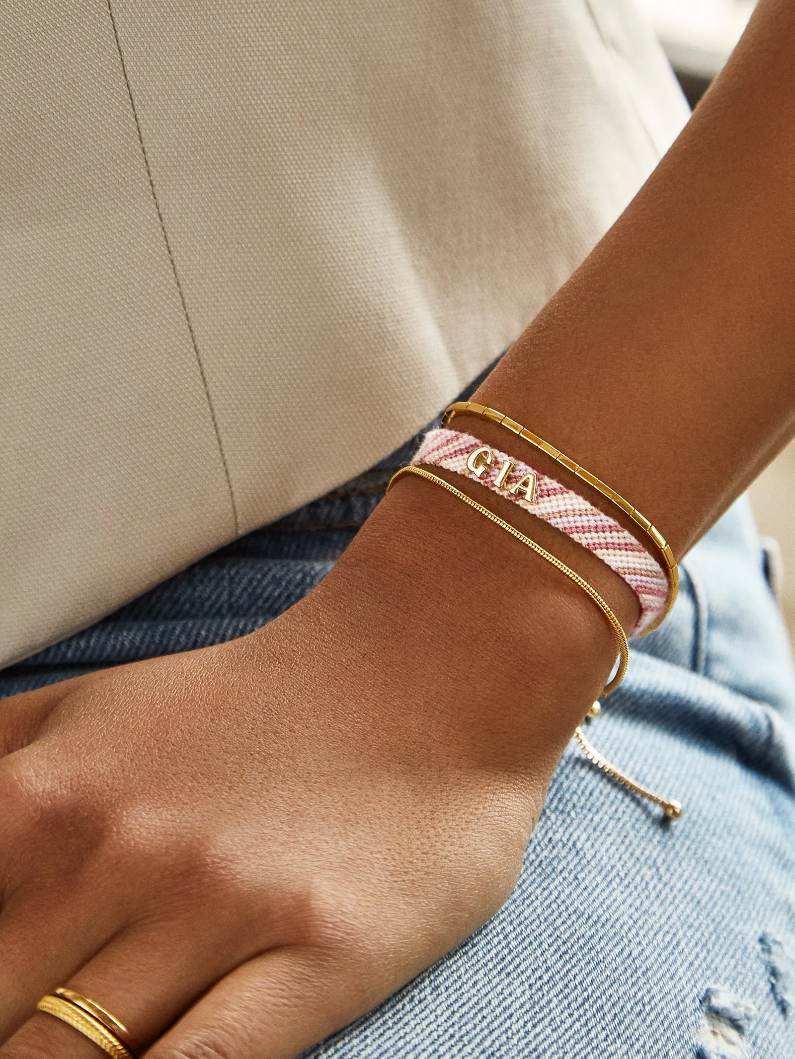 Woven Custom Friendship Bracelet - Pink Ombre Stripe sold by BaubleBar product image thumbnail 2