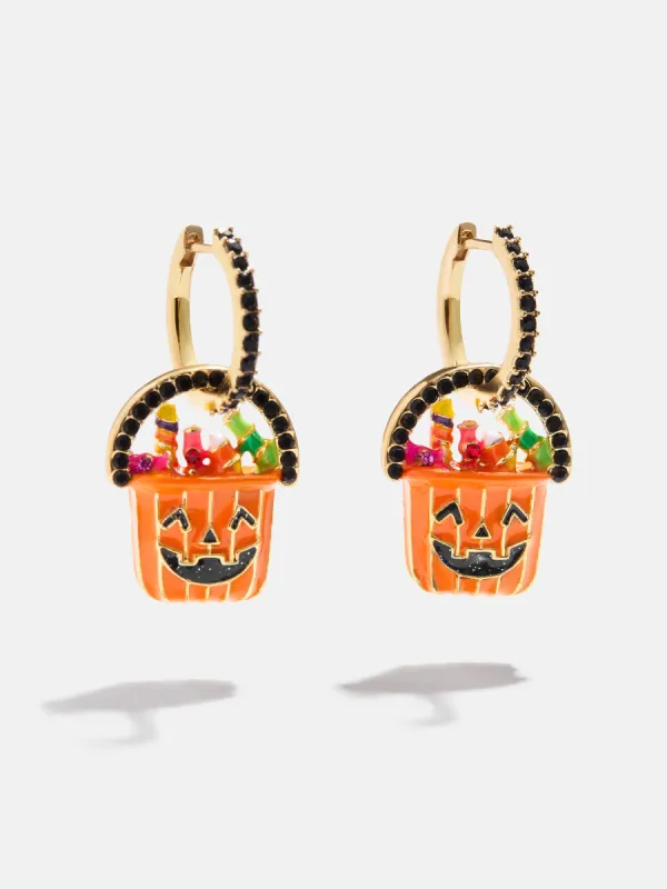 Trick or Treat Bag Huggie Earrings - Orange sold by BaubleBar