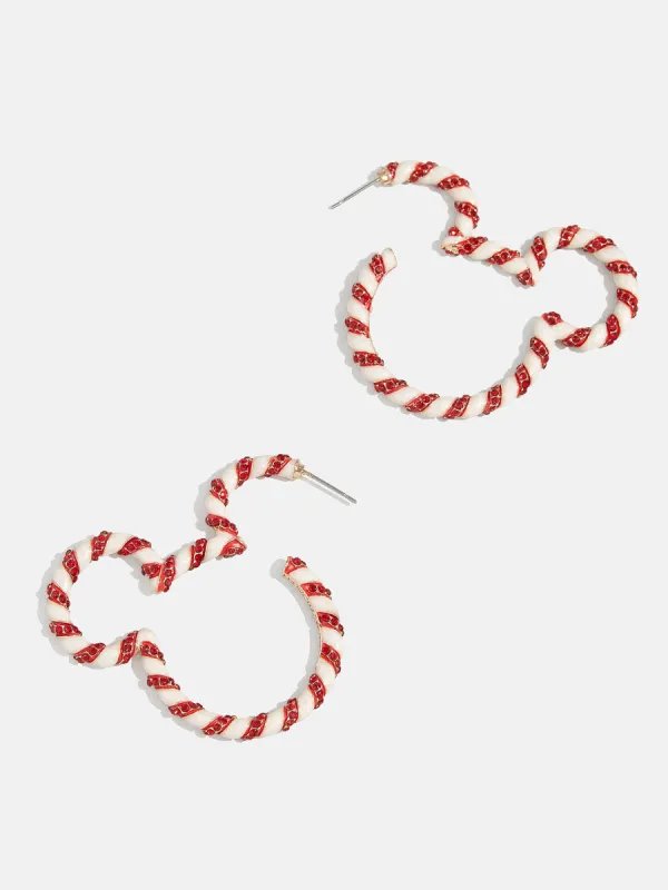 Mickey Mouse Disney Candy Cane Outline Hoop Earrings - Statement Candy Cane Earrings sold by BaubleBar
