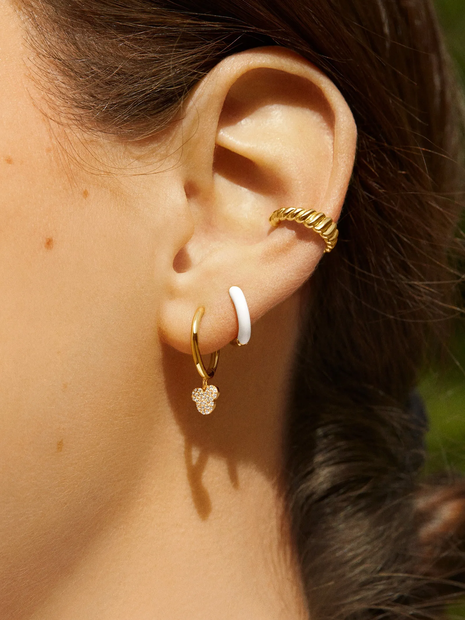 Mickey Mouse Disney 18K Gold Plated Sterling Silver Huggie Charm Earrings - Mickey Mouse sold by BaubleBar product image thumbnail 2