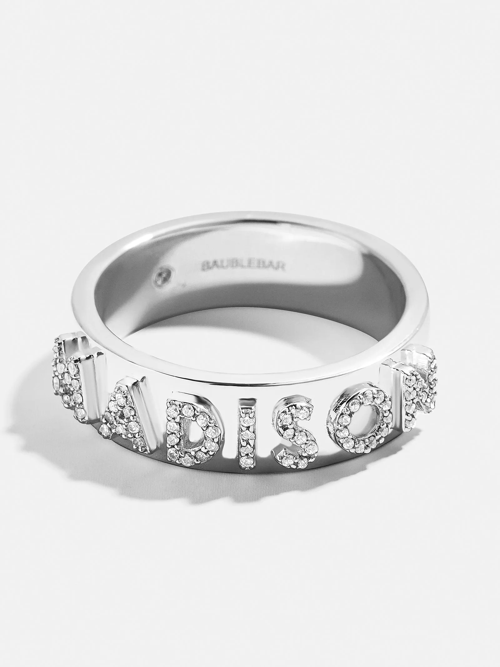 Sterling Silver Custom Block Ring - Sterling Silver. Pavé Cubic Zirconia Stones sold by BaubleBar