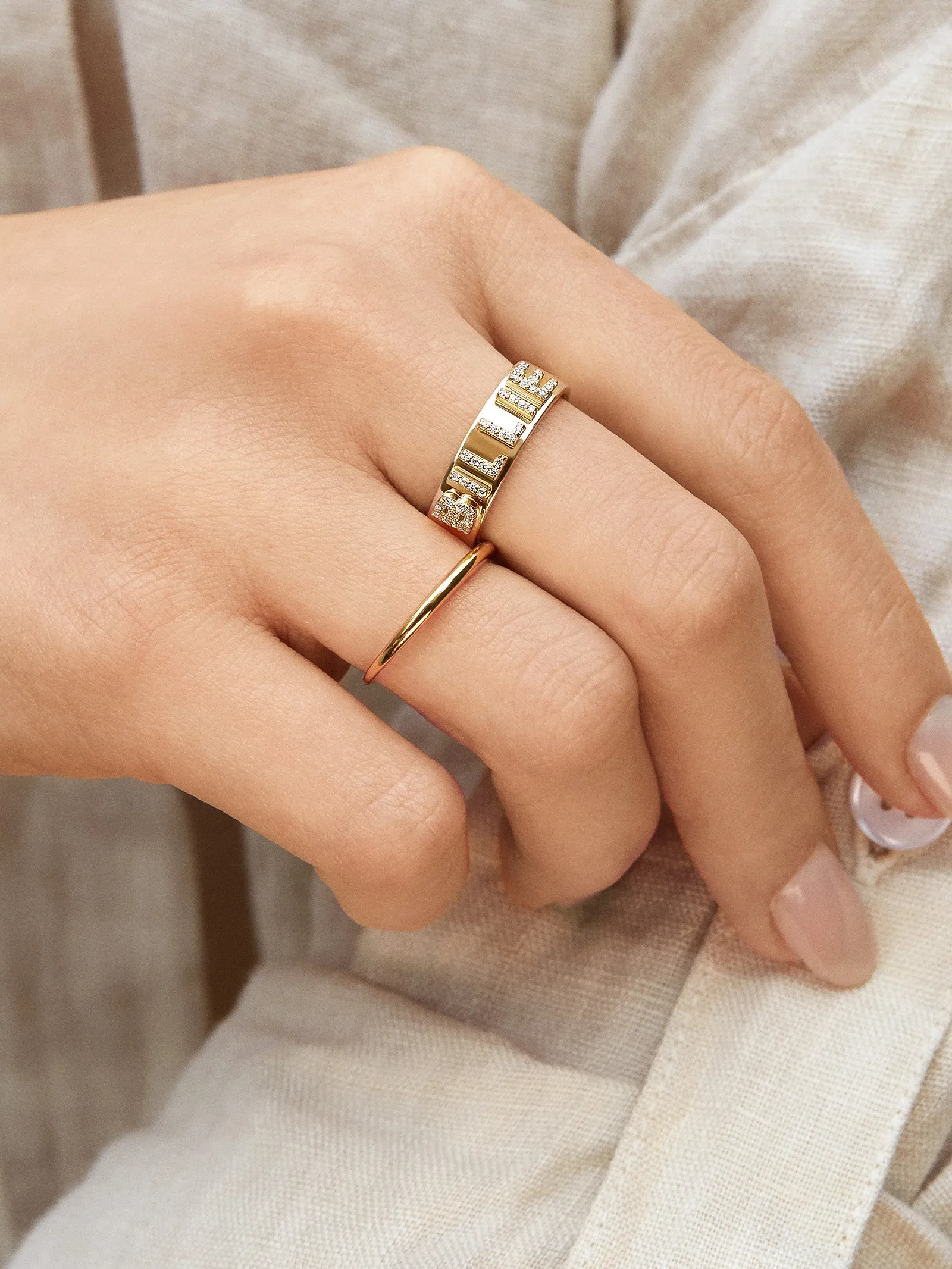 Sterling Silver Custom Block Ring - Sterling Silver. Pavé Cubic Zirconia Stones sold by BaubleBar product image thumbnail 3