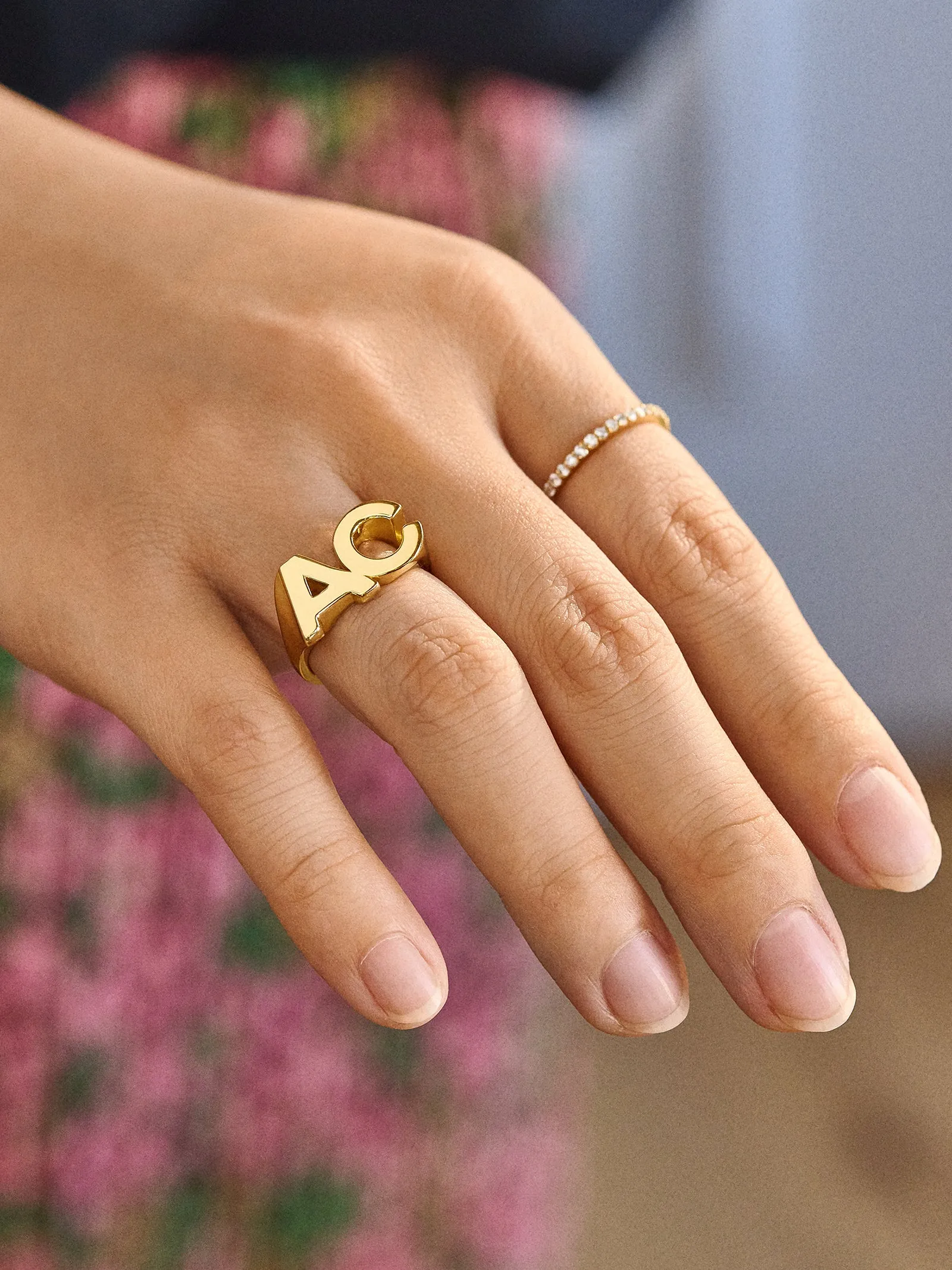 18K Gold Double Custom Initial Block Ring - 18K Gold sold by BaubleBar product image thumbnail 4
