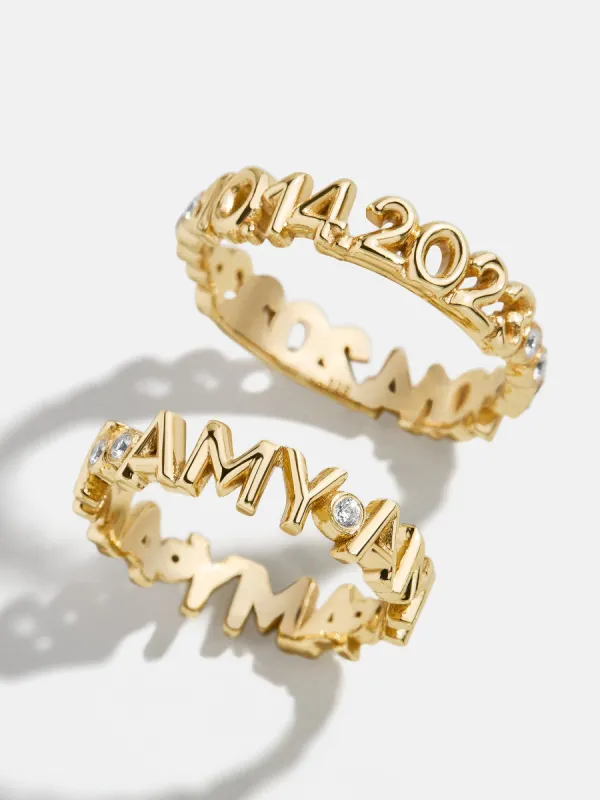 18K Gold Custom Nameplate Ring - 18K Gold. Pavé Cubic Zirconia Stones sold by BaubleBar