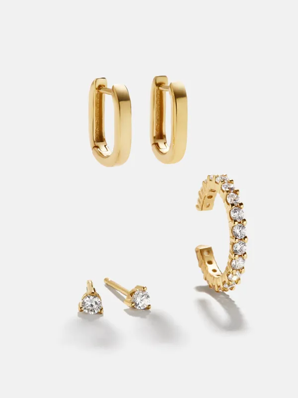 Lilith 18K Gold Earring Set - Gold/Pavé sold by BaubleBar
