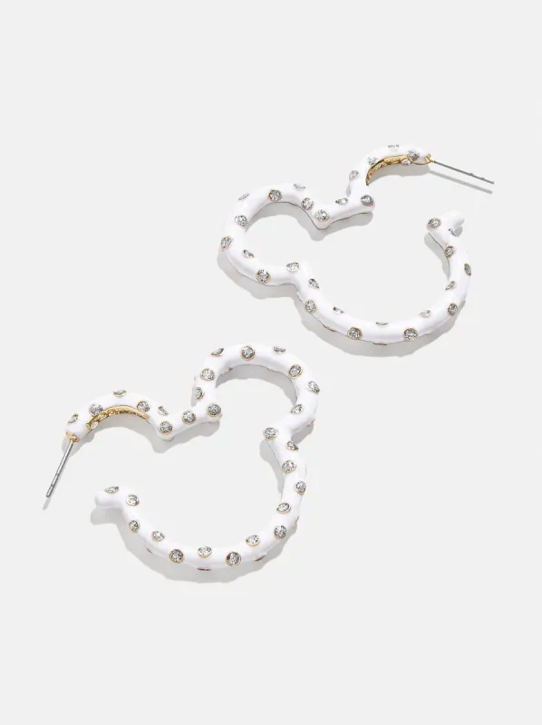 Mickey Mouse Disney Crystal Enamel Outline Hoop Earrings - White sold by BaubleBar