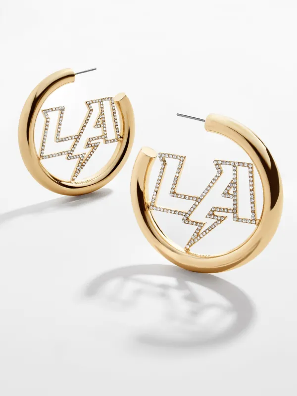 Los Angeles Chargers NFL Logo Gold Hoops - Los Angeles Chargers sold by BaubleBar