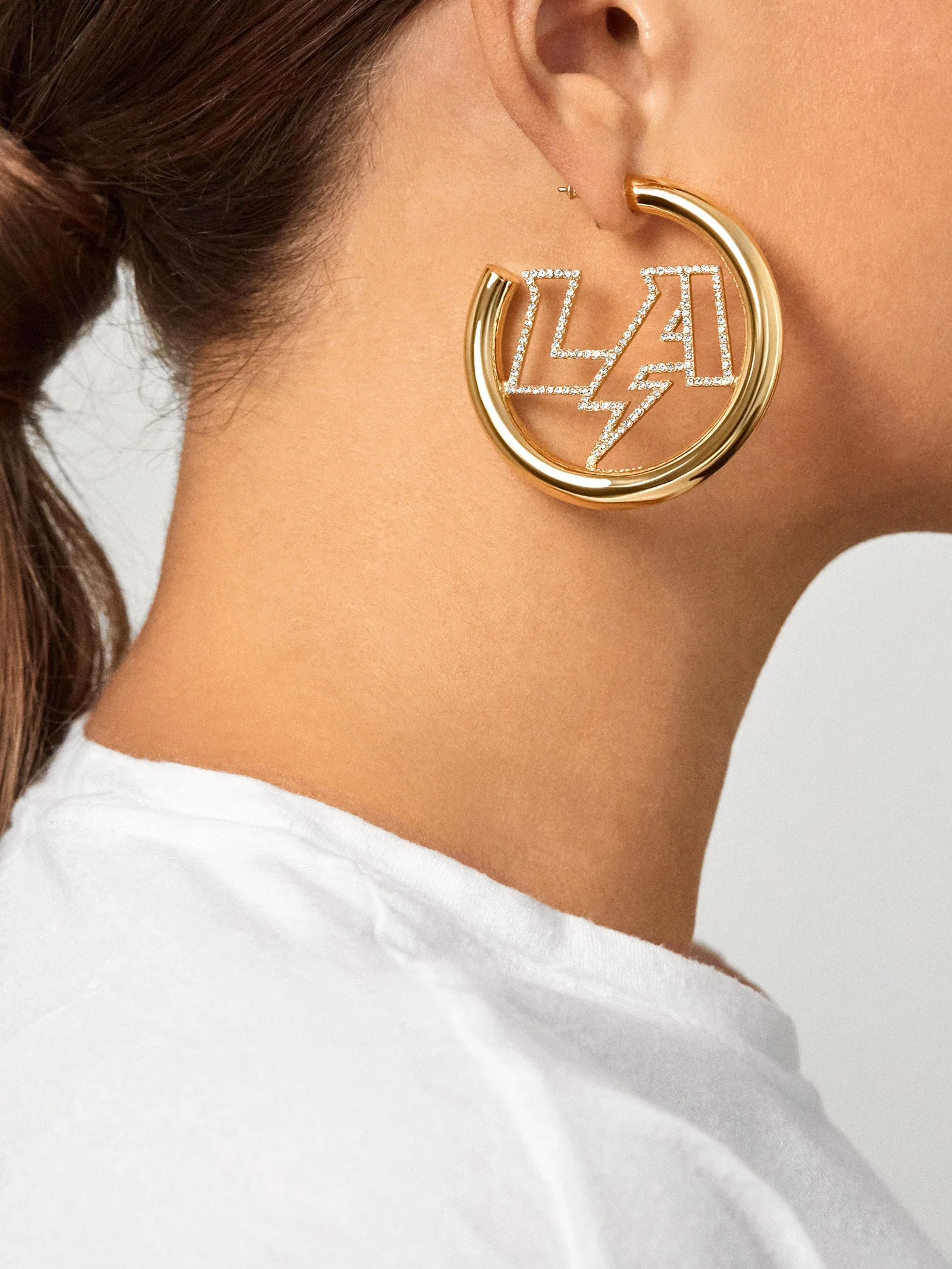 Los Angeles Chargers NFL Logo Gold Hoops - Los Angeles Chargers sold by BaubleBar product image thumbnail 2
