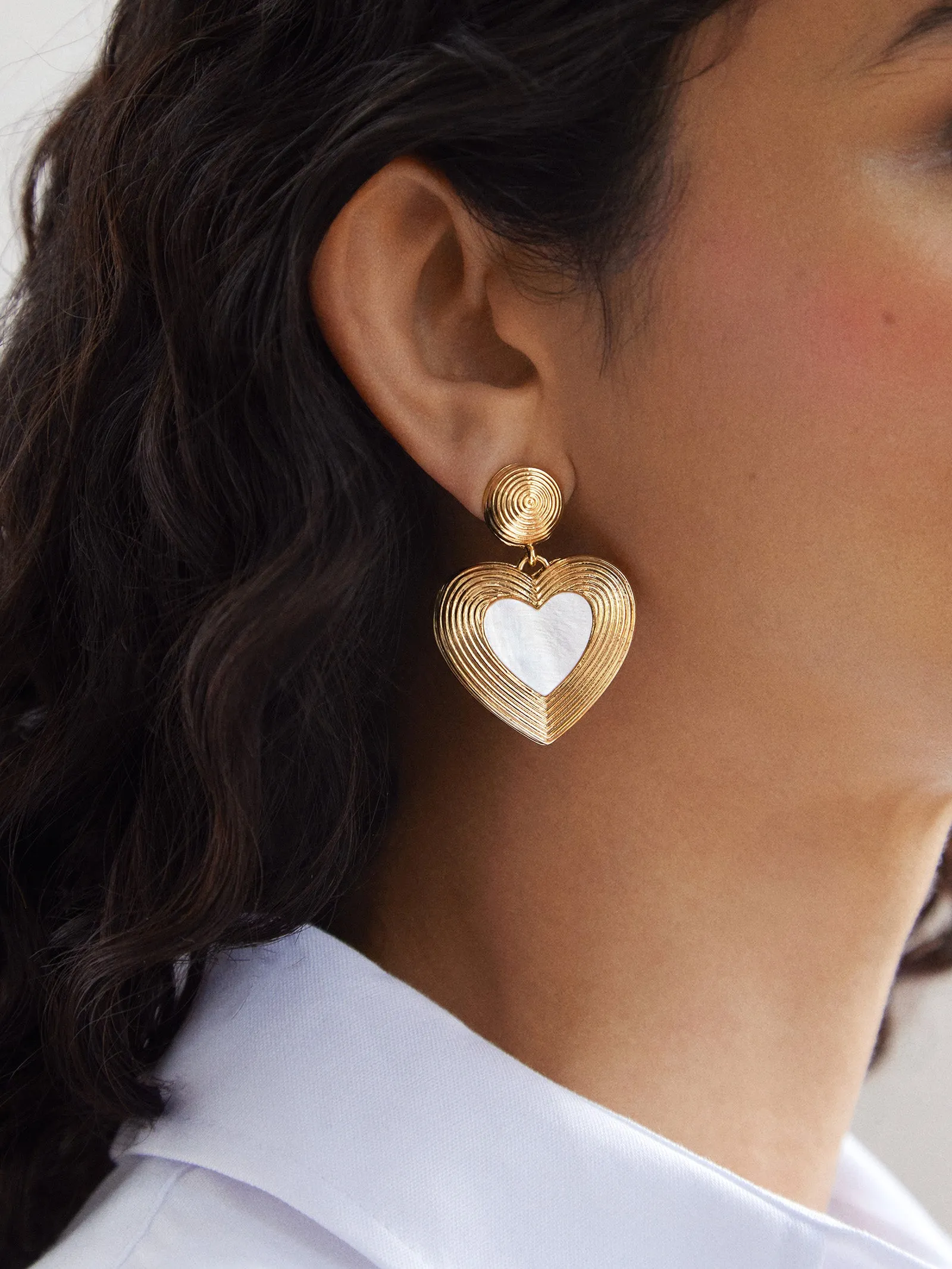 Haley Earrings - Gold Ribbed Heart sold by BaubleBar product image thumbnail 2