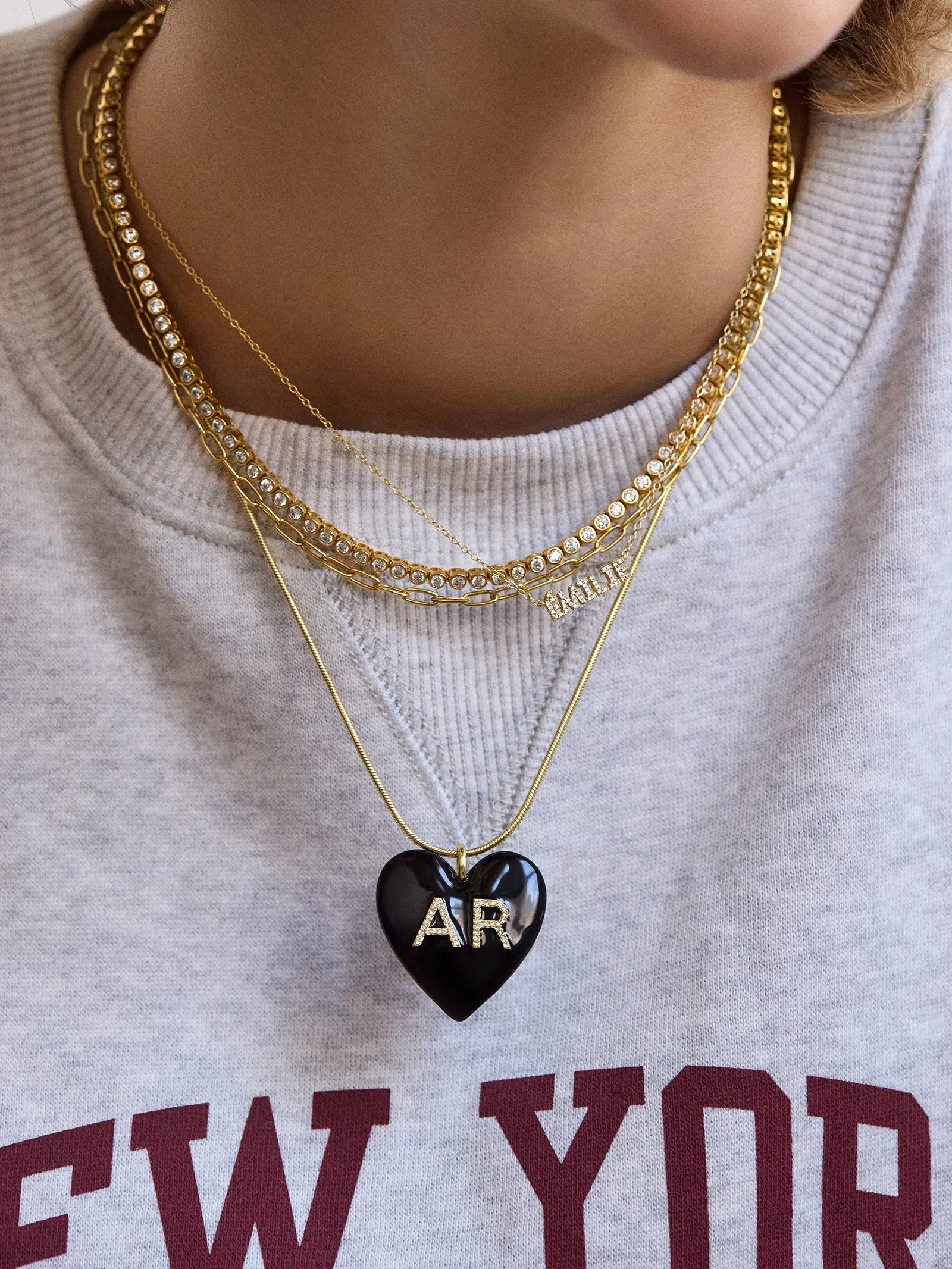 Millie Bubble Heart Custom Initial Necklace - Black sold by BaubleBar product image thumbnail 2