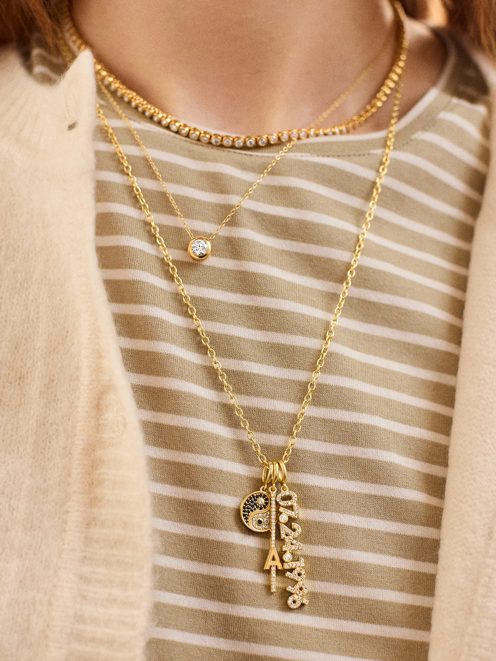 Custom Initial Charm - Gold/Pavé sold by BaubleBar product image thumbnail 3