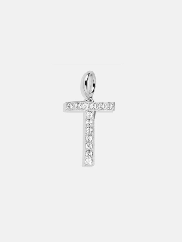 Silver Pave Initial Cluster Charm - T sold by BaubleBar