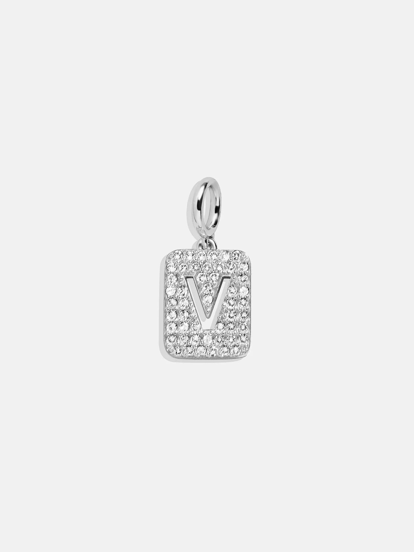 Silver Block Pave Cluster Charm - V sold by BaubleBar