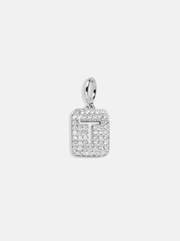 Silver Block Pave Cluster Charm - T sold by BaubleBar
