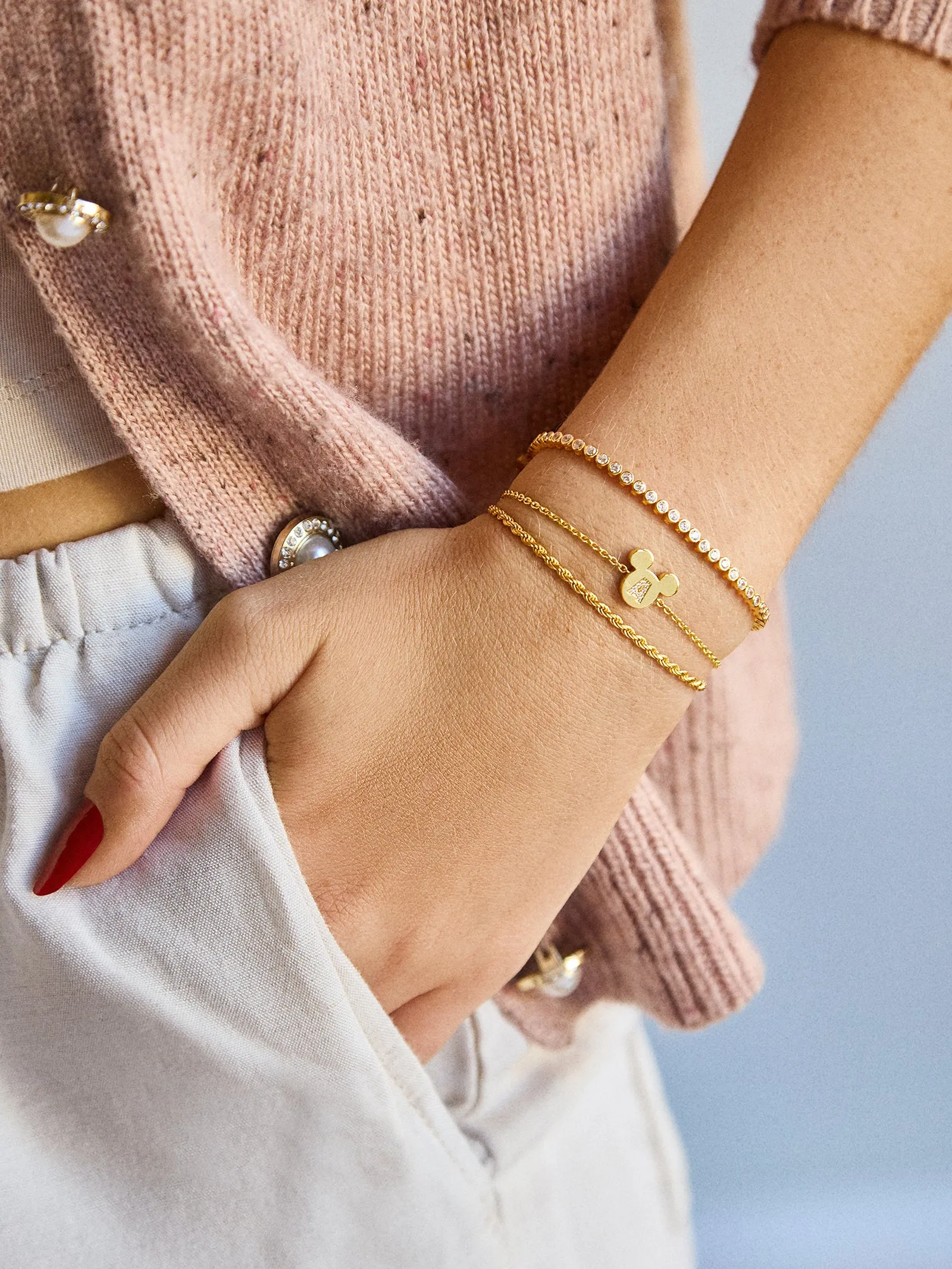 Mickey Mouse Disney 18K Gold Plated Sterling Silver & Cubic Zirconia Initial Bracelet - Gold/Pavé sold by BaubleBar product image thumbnail 2