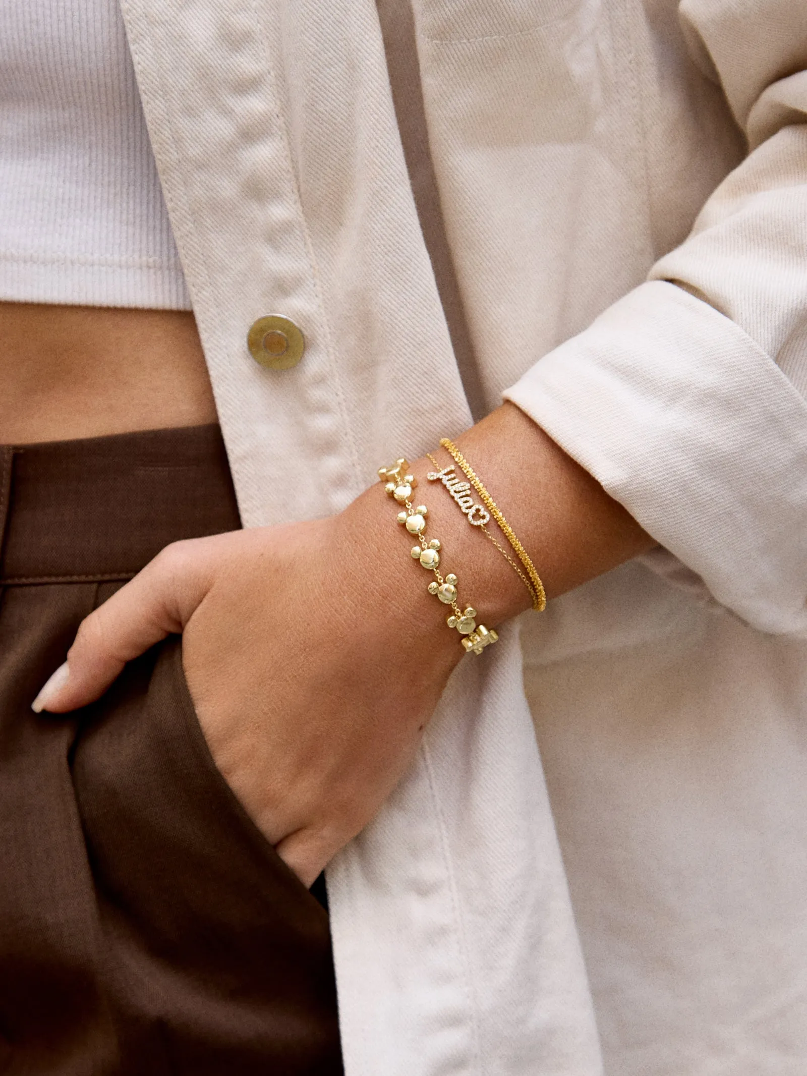 Disney Mickey Mouse 18K Gold Plated Sterling Silver Custom Nameplate Bracelet - Gold/Pavé sold by BaubleBar product image thumbnail 2