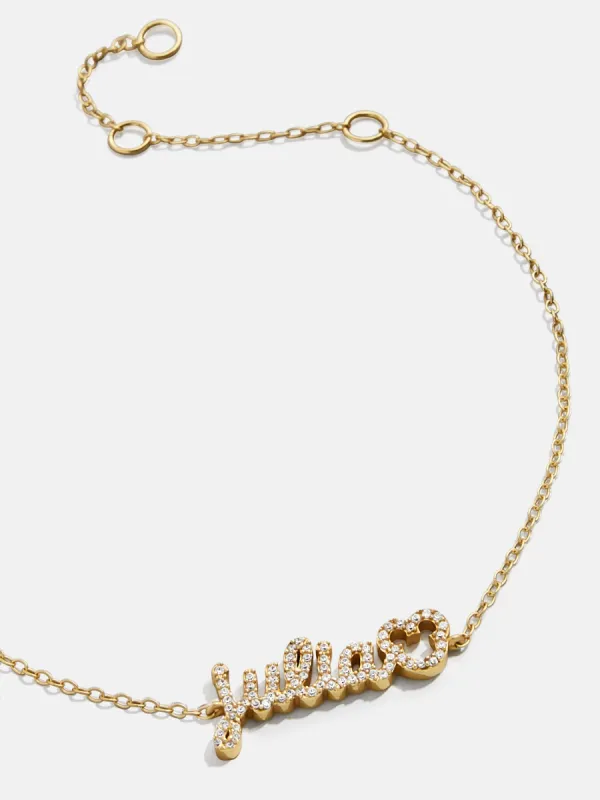 Disney Mickey Mouse 18K Gold Plated Sterling Silver Custom Nameplate Bracelet - Gold/Pavé sold by BaubleBar