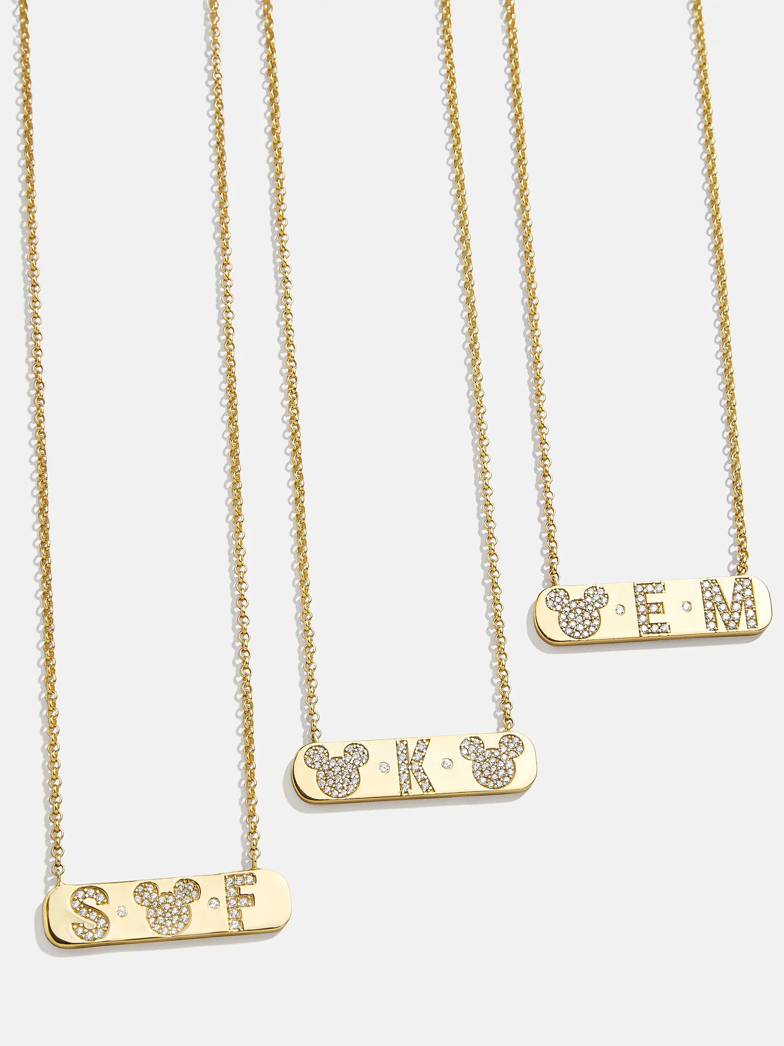 Mickey Mouse 18K Gold & Cubic Zirconia Initial Bar Necklace - Gold/Pavé sold by BaubleBar