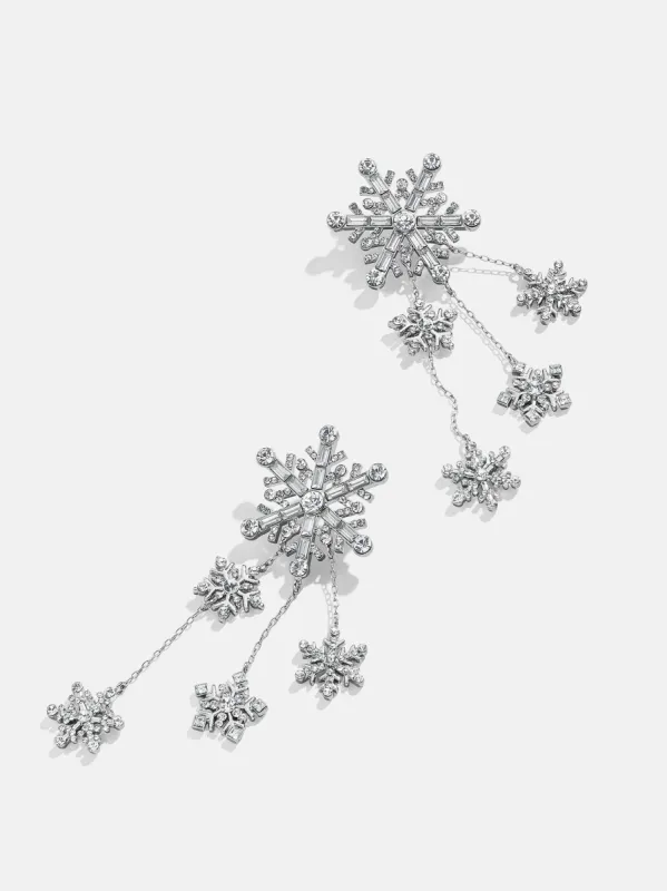Best In Snow Earrings - Silver Snowflake Drop Earrings sold by BaubleBar