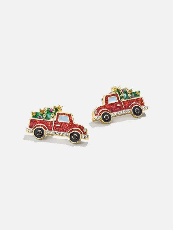 Driving Merry Home Earrings - Holiday Truck Delicate Stud Earrings sold by BaubleBar