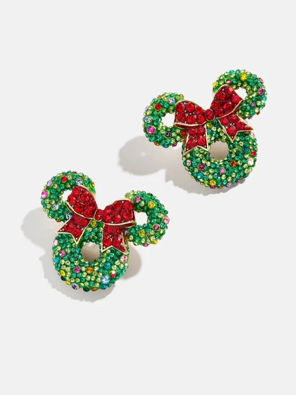Disney Mickey Mouse Wreath Earrings - Holiday Wreath Statement Earrings sold by BaubleBar