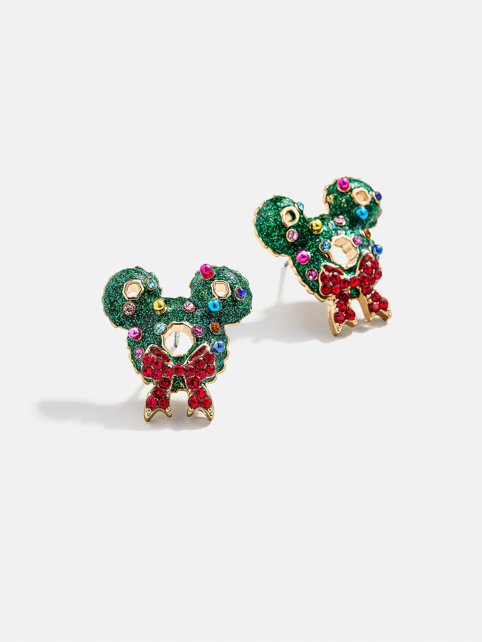 Disney Mickey Mouse Jolly Fir Holly Earrings - Holiday Wreath Delicate Stud Earrings sold by BaubleBar