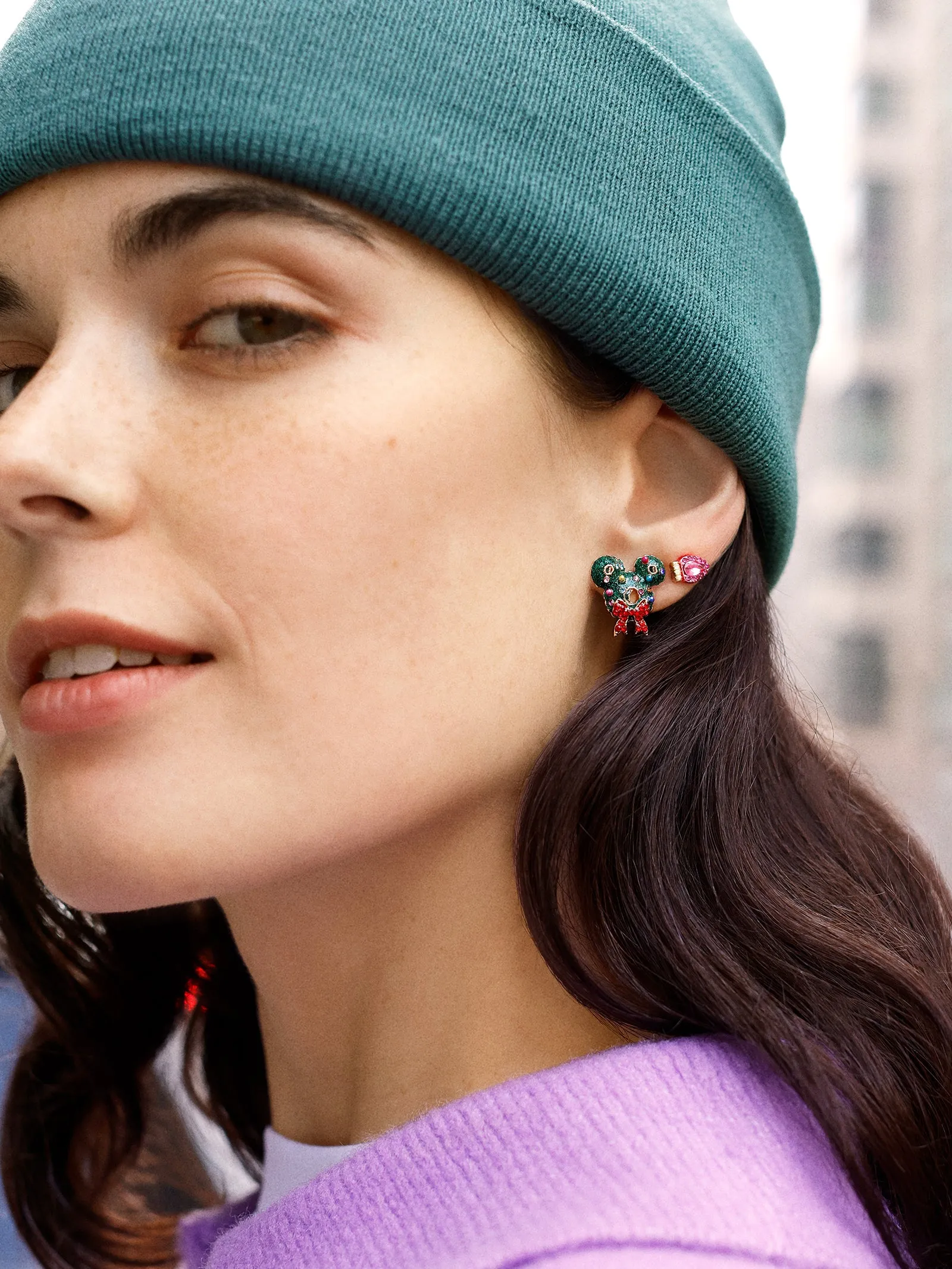 Disney Mickey Mouse Jolly Fir Holly Earrings - Holiday Wreath Delicate Stud Earrings sold by BaubleBar product image thumbnail 2