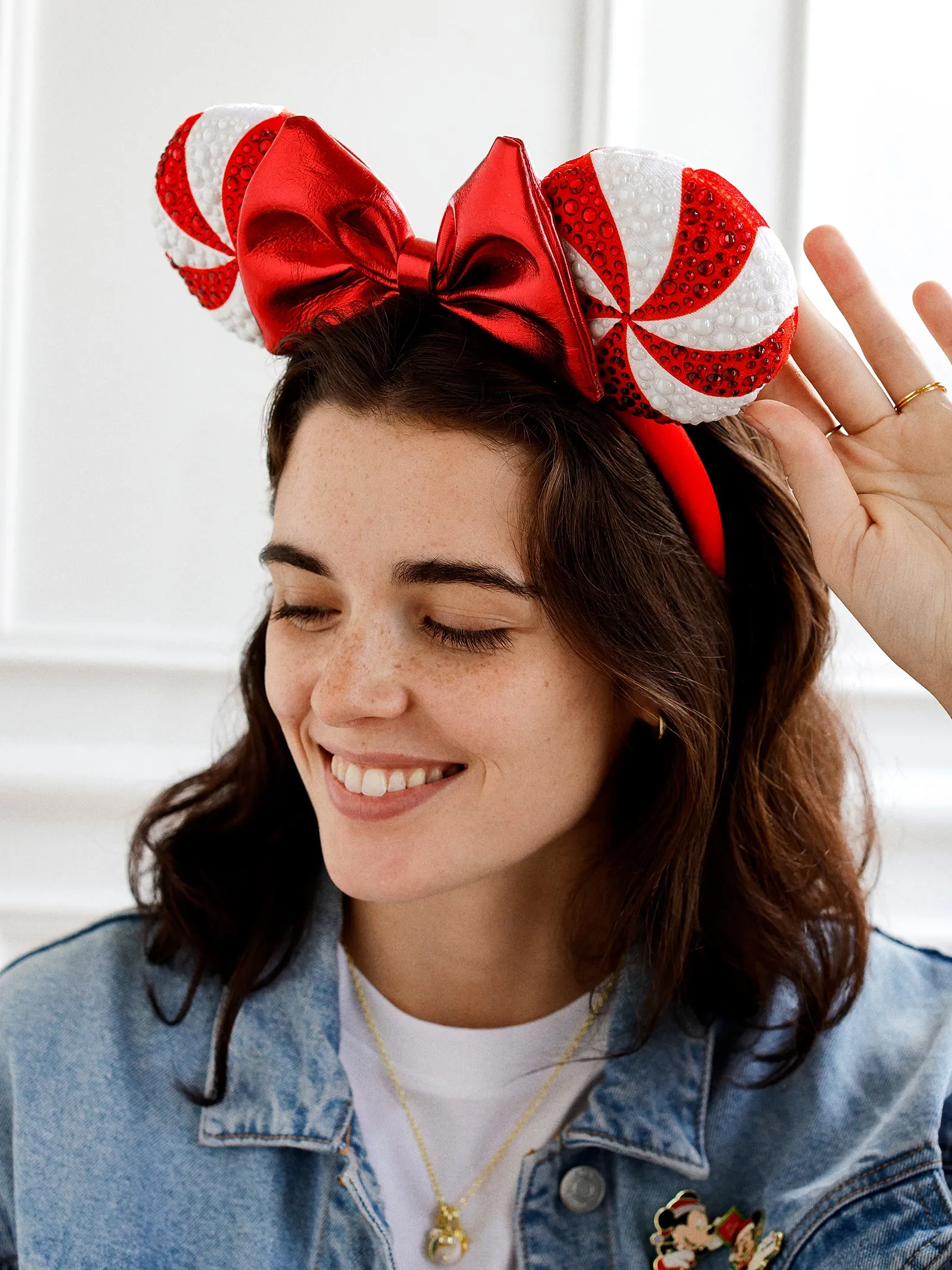 Disney Minnie Mouse Disney Candy Cane Ears Headband - Minnie Mouse Candy Cane Ears Headband sold by BaubleBar product image thumbnail 2