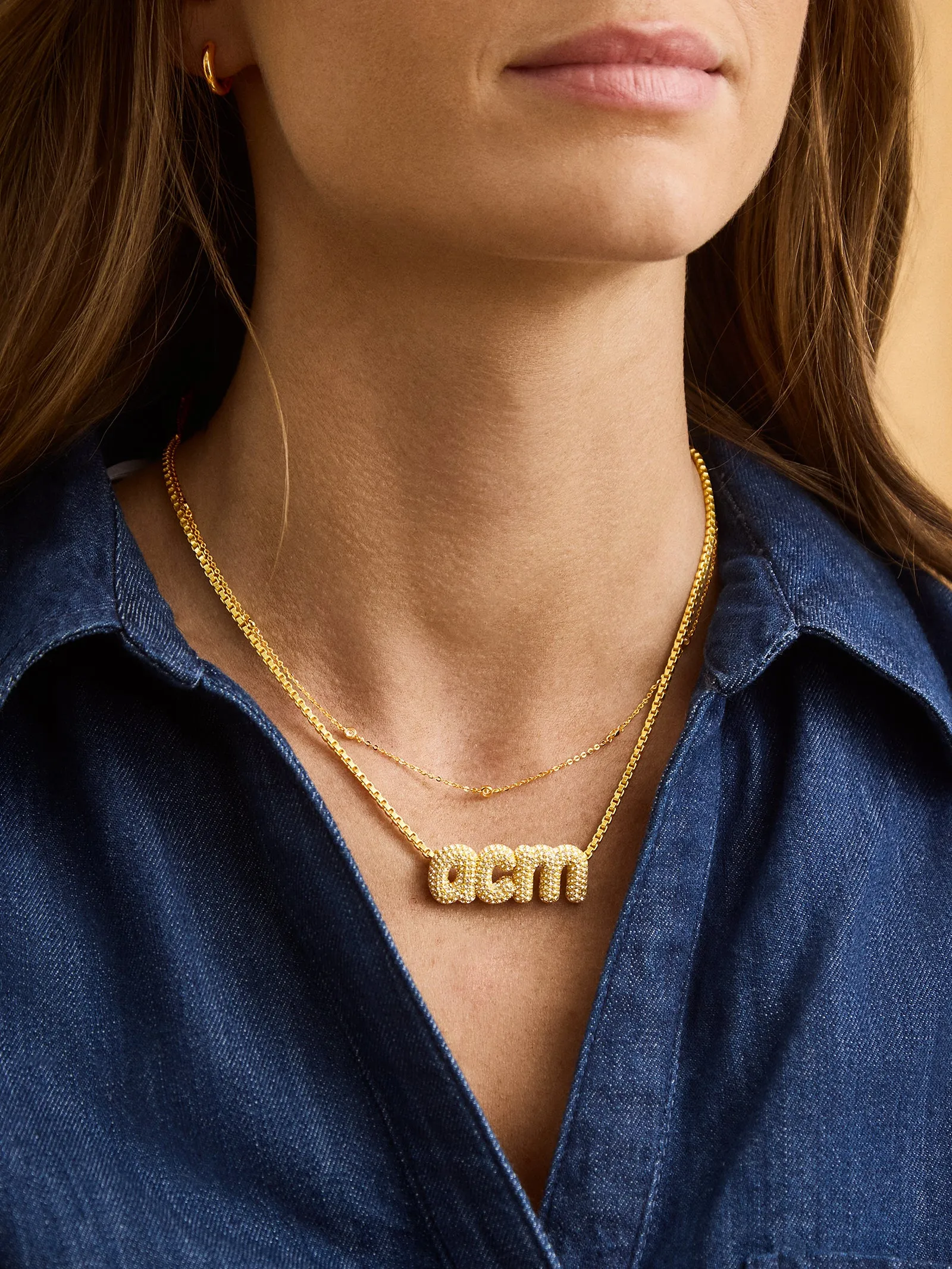 Custom Bubble Monogram Necklace - Gold/Pavé sold by BaubleBar product image thumbnail 2