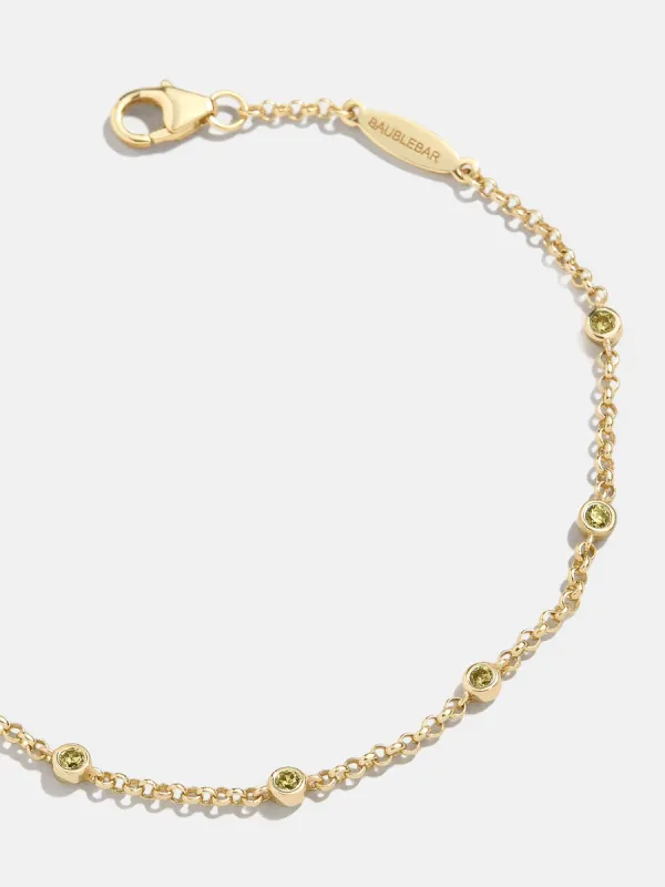 Yasmine 18K Gold Birthstone Bracelet - Peridot sold by BaubleBar