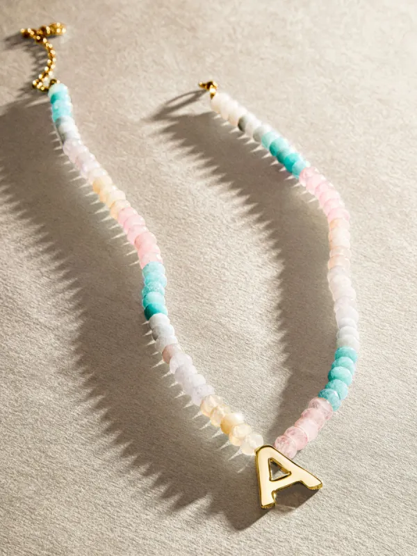 Semi-Precious Block Initial Necklace - Light Multi sold by BaubleBar