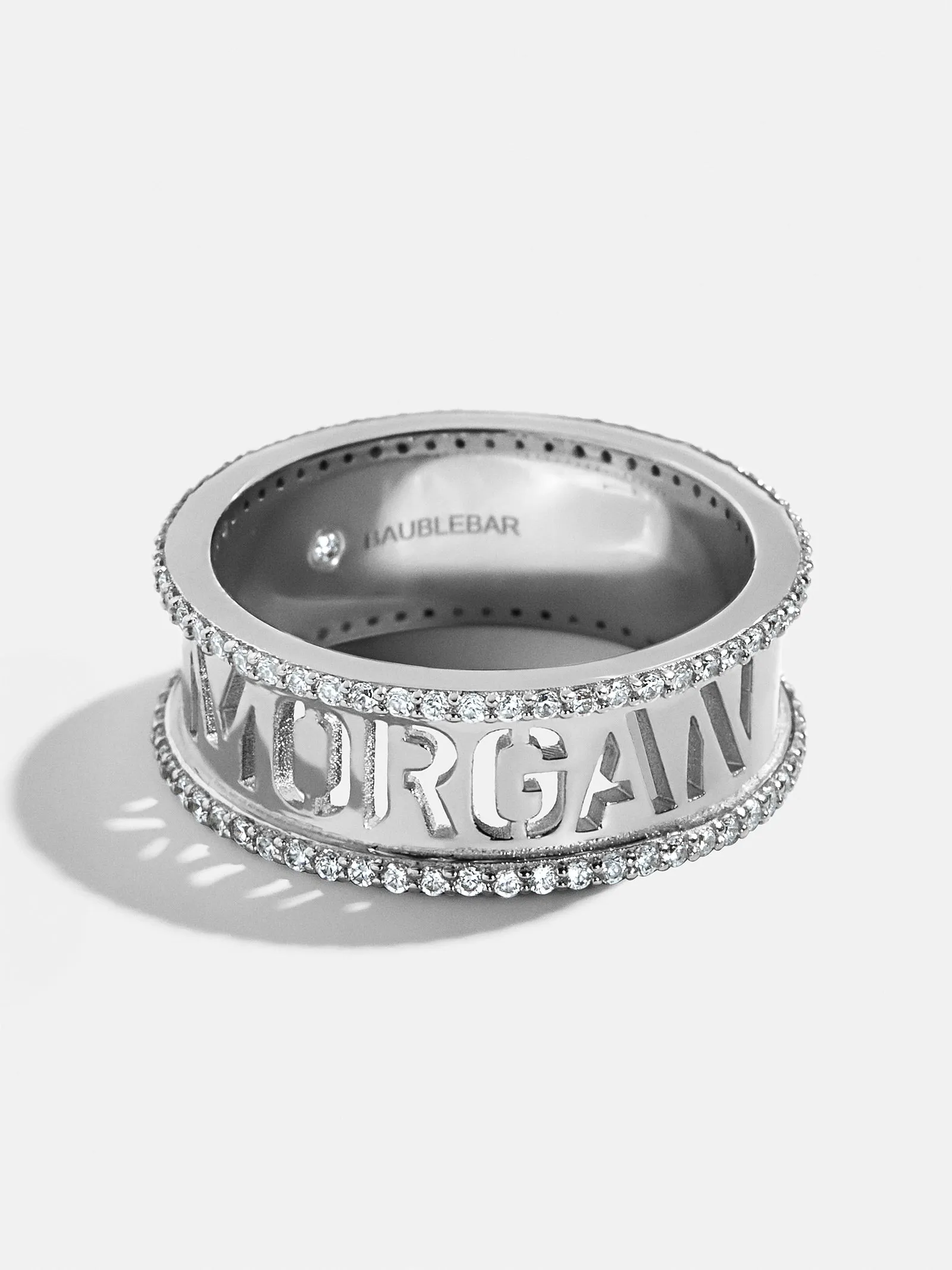 Sterling Silver Cutout Custom Name Ring - Pavé/Silver sold by BaubleBar