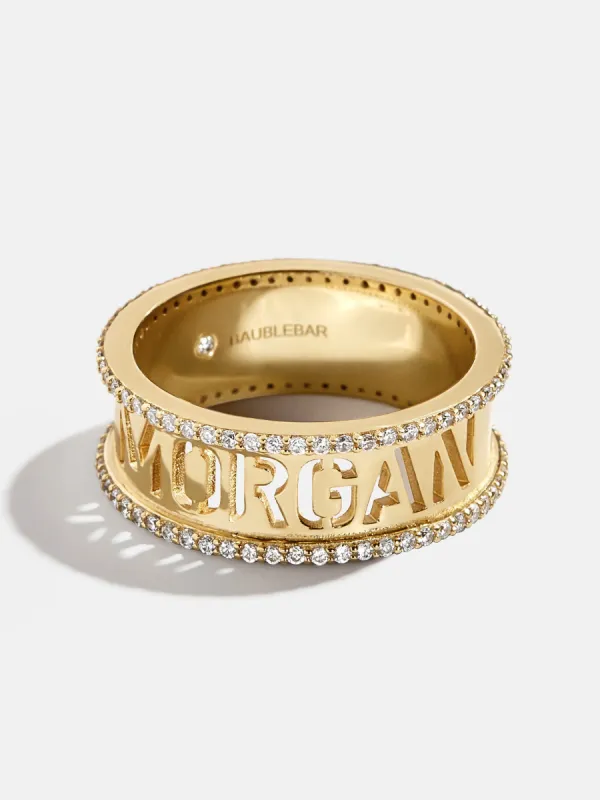 18K Gold Cutout Custom Name Ring - Gold/Pavé sold by BaubleBar