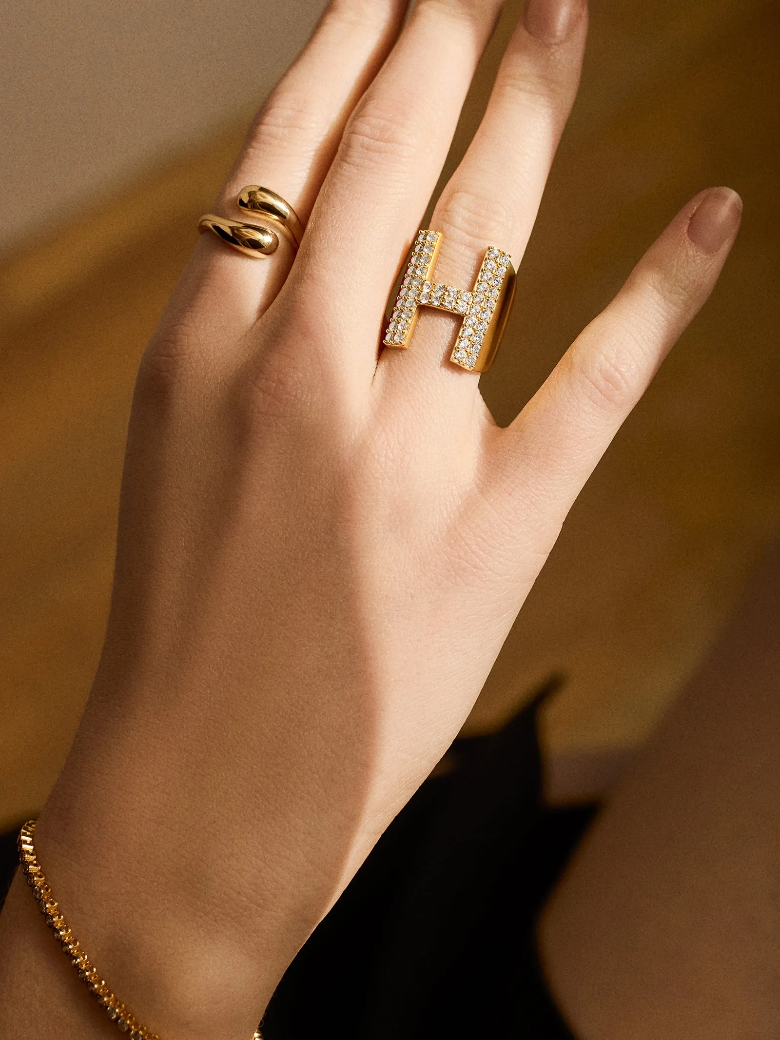 Custom Pavé Initial Ring - Gold/Pavé sold by BaubleBar product image thumbnail 2