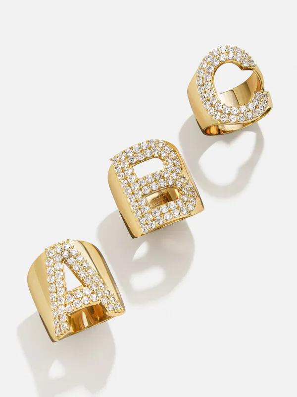 Custom Pavé Initial Ring - Gold/Pavé sold by BaubleBar