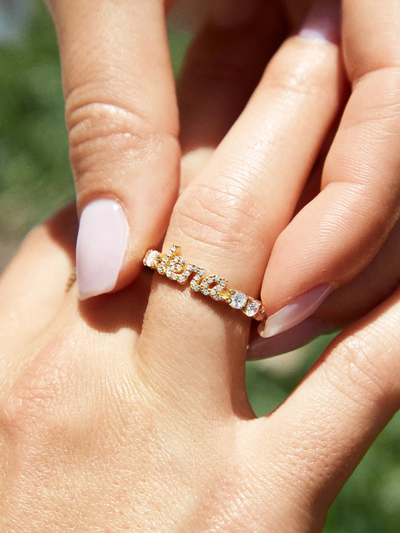 14K Gold Custom Script Ring - Gold/Pavé sold by BaubleBar product image thumbnail 2