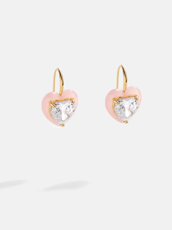 Alma Earrings - Jeweled Pink Heart Drop Earrings made by BaubleBar