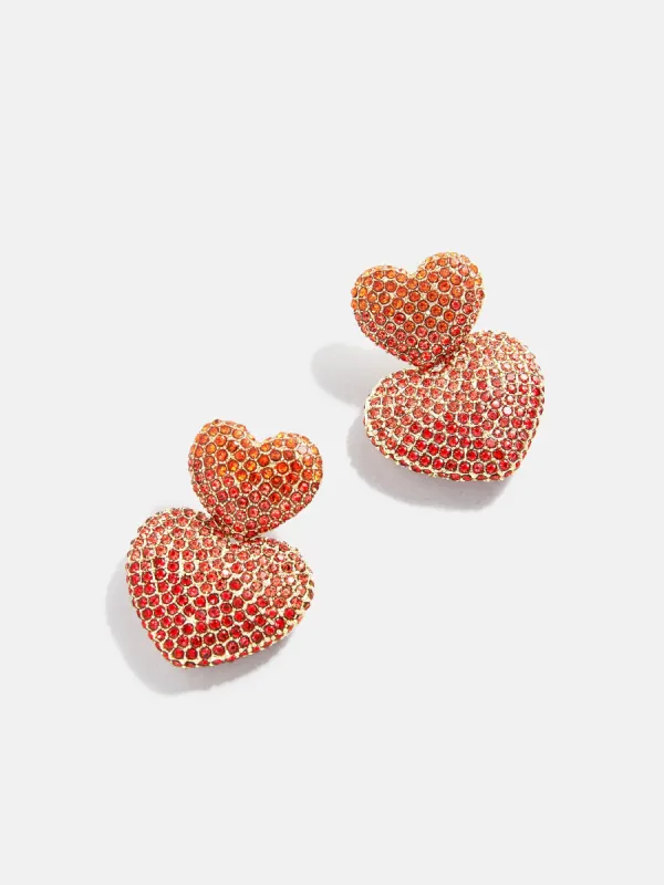 Harley Statement Earrings - Double Red Pavé Heart Earrings made by BaubleBar